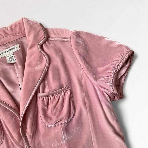 Y2K Silk Velvet Peplum Top Banana Republic 12 Pink Coquette Puff Short Sleeves - Picture 5 of 7